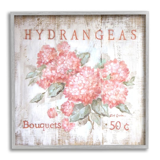 Stupell Industries Pink Hydrangeas Florals Vintage Farmhouse Advertisement Flower Bouquets Framed Wall Art